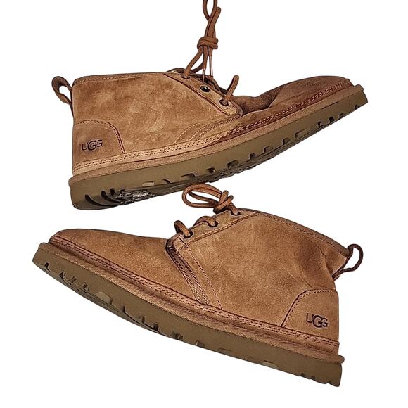 UGG Neumel Boots Men Size 9 Shoes Chestnut Brown Suede Wool Lace Up - Picture 1 of 8